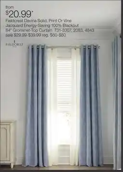 JC Penney Fieldcrest Davina Solid, Print Or Vine Jacquard Energy-Saving 100% Blackout 84 Grommet-Top Curtain offer