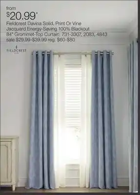 JC Penney Fieldcrest Davina Solid, Print Or Vine Jacquard Energy-Saving 100% Blackout 84 Grommet-Top Curtain offer