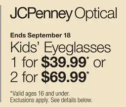 JC Penney Kids' Eyeglasses offer