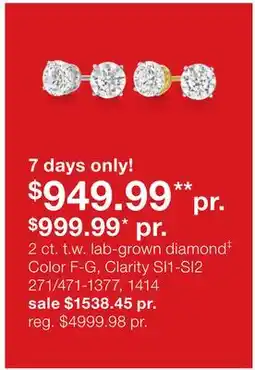 JC Penney 2 ct. t.w. lab-grown diamond‡ Color F-G, Clarity SI1-SI2 offer