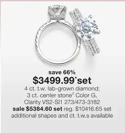 JC Penney 4 ct. t.w. lab-grown diamond 3 ct. center stone◊ Color G, Clarity VS2-SI1 offer