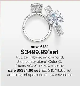JC Penney 4 ct. t.w. lab-grown diamond 3 ct. center stone◊ Color G, Clarity VS2-SI1 offer