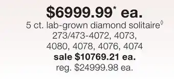 JC Penney 5 ct. lab-grown diamond solitaire◊ offer