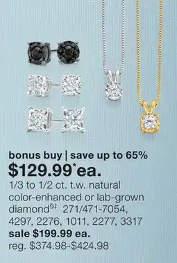 JC Penney 1/3 to 1/2 ct. t.w. natural color-enhanced or lab-grown diamond§‡ offer