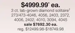 JC Penney 3 ct. lab-grown diamond solitaire◊ offer