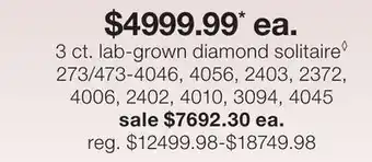 JC Penney 3 ct. lab-grown diamond solitaire◊ offer