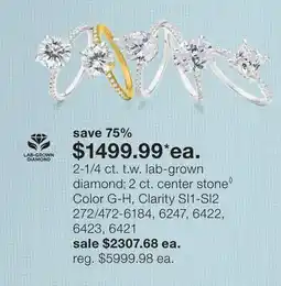 JC Penney 2-1/4 ct. t.w. lab-grown diamond 2 ct. center stone◊ offer