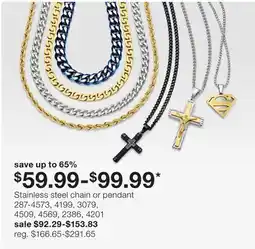 JC Penney Stainless steel chain or pendant offer