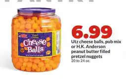 Hy-Vee Utz cheese balls, pub mix or H. K. Anderson peanut butter filled pretzel nuggets offer