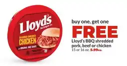Hy-Vee Lloyd's BBQ shredded pork, beef or chicken offer