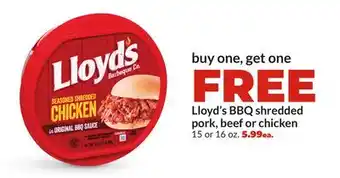 Hy-Vee Lloyd's BBQ shredded pork, beef or chicken offer