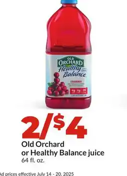Hy-Vee Old Orchard or Healthy Balance juice offer