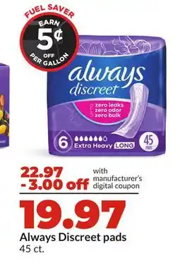 Hy-Vee Always Discreet pads offer