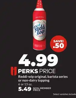 Hy-Vee Reddi-wip original, barista series or non-dairy topping offer