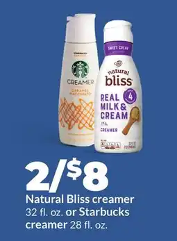 Hy-Vee Natural Bliss creamer 32 fl. oz. or Starbucks creamer 28 fl. oz offer
