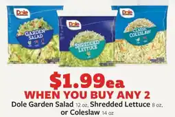 Fareway Dole garden salad, shredded lettuce or classic coleslaw offer