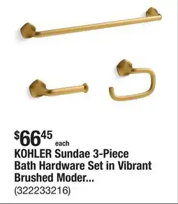 The Home Depot KOHLER Sundae 3-Piece Bath Hardware Set in Vibrant Brushed Moderne Brass offer