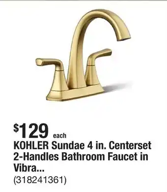 The Home Depot KOHLER Sundae 4 in. Centerset 2-Handles Bathroom Faucet in Vibrant Brushed Moderne Brass offer