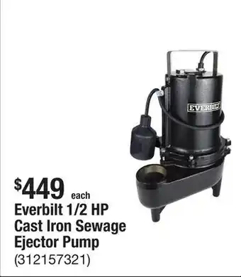 The Home Depot Everbilt 1/2 HP Cast Iron Sewage Ejector Pump offer
