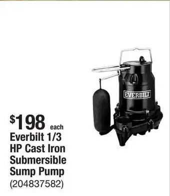 The Home Depot Everbilt 1/3 HP Cast Iron Submersible Sump Pump offer