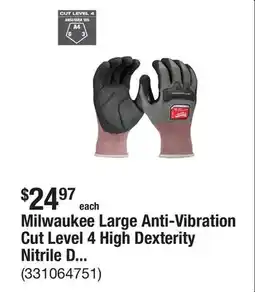 The Home Depot Milwaukee Large Anti-Vibration Cut Level 4 High Dexterity Nitrile Dipped Glove offer