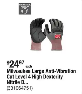 The Home Depot Milwaukee Large Anti-Vibration Cut Level 4 High Dexterity Nitrile Dipped Glove offer