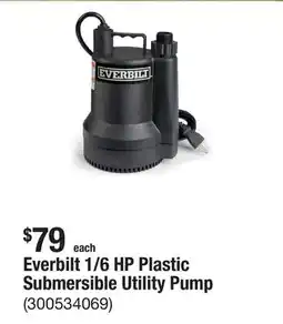 The Home Depot Everbilt 1/6 HP Plastic Submersible Utility Pump offer