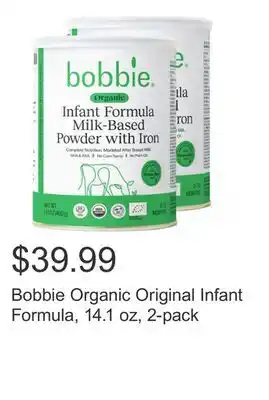 Costco Bobbie Organic Original Infant Formula, 14.1 oz, 2-pack offer