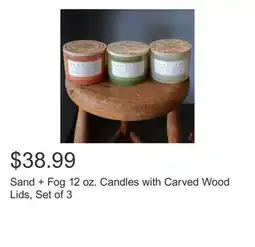Costco Sand + Fog 12 oz. Candles with Carved Wood Lids, Set of 3 offer