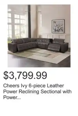 Costco Cheers Ivy 6-piece Leather Power Reclining Sectional with Power Headrests offer