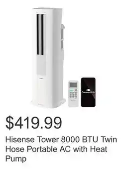 Costco Hisense Tower 8000 BTU Twin Hose Portable AC with Heat Pump offer