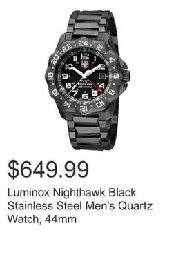 Costco Luminox Nighthawk Black Stainless Steel Men's Quartz Watch, 44mm offer