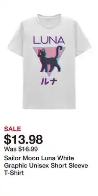 Game Stop Sailor Moon Luna White Graphic Unisex Short Sleeve T-Shirt offer