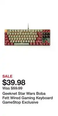 Game Stop Geeknet Star Wars Boba Fett Wired Gaming Keyboard GameStop Exclusive offer