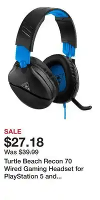 Game Stop Turtle Beach Recon 70 Wired Gaming Headset for PlayStation 5 and PlayStation 4 offer