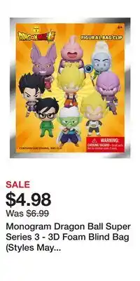 Game Stop Monogram Dragon Ball Super Series 3 - 3D Foam Blind Bag (Styles May Vary) offer