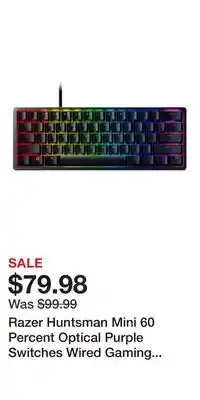 Game Stop Razer Huntsman Mini 60 Percent Optical Purple Switches Wired Gaming Keyboard offer