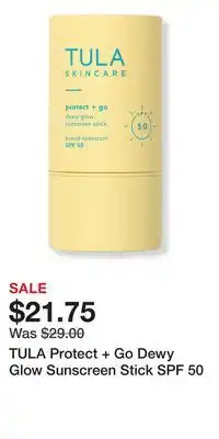 Ulta Beauty TULA Protect + Go Dewy Glow Sunscreen Stick SPF 50 offer