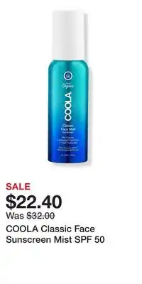 Ulta Beauty COOLA Classic Face Sunscreen Mist SPF 50 offer
