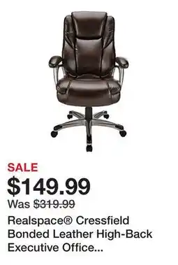Office Depot Realspace Cressfield Bonded Leather High-Back Executive Office Chair, Brown/Silver, BIFMA Compliant offer