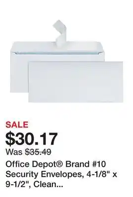 Office Depot Office Depot Brand #10 Security Envelopes, 4-1/8 x 9-1/2, Clean Seal, White, Box Of 500 offer