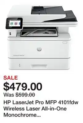 Office Depot HP LaserJet Pro MFP 4101fdw Wireless Laser All-in-One Monochrome Printer offer