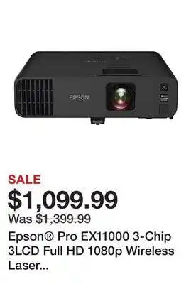 Office Depot Epson Pro EX11000 3-Chip 3LCD Full HD 1080p Wireless Laser Projector, V11HA72220 offer