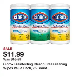 Office Depot Clorox Disinfecting Bleach Free Cleaning Wipes Value Pack, 75 Count Each, Pack of 3 offer