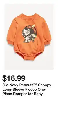 Old Navy Old Navy Peanuts Snoopy Long-Sleeve Fleece One-Piece Romper for Baby offer