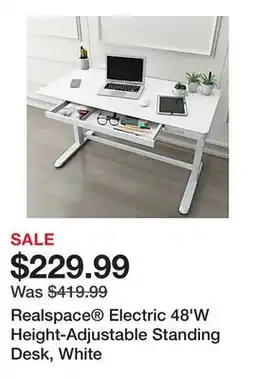 Office Depot Realspace Electric 48'W Height-Adjustable Standing Desk, White offer