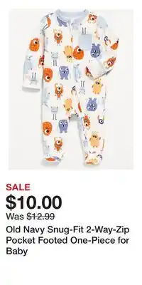 Old Navy Old Navy Snug-Fit 2-Way-Zip Pocket Footed One-Piece for Baby offer