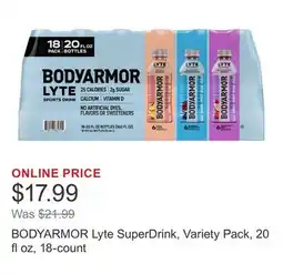 Costco BODYARMOR Lyte SuperDrink, Variety Pack, 20 fl oz, 18-count offer