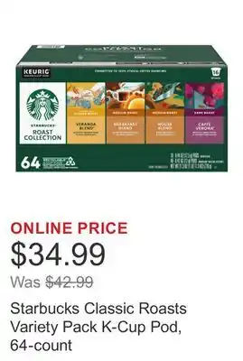 Costco Starbucks Classic Roasts Variety Pack K-Cup Pod, 64-count offer