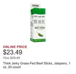 Costco Think Jerky Grass-Fed Beef Sticks, Jalapeno, 1 oz, 20-count offer